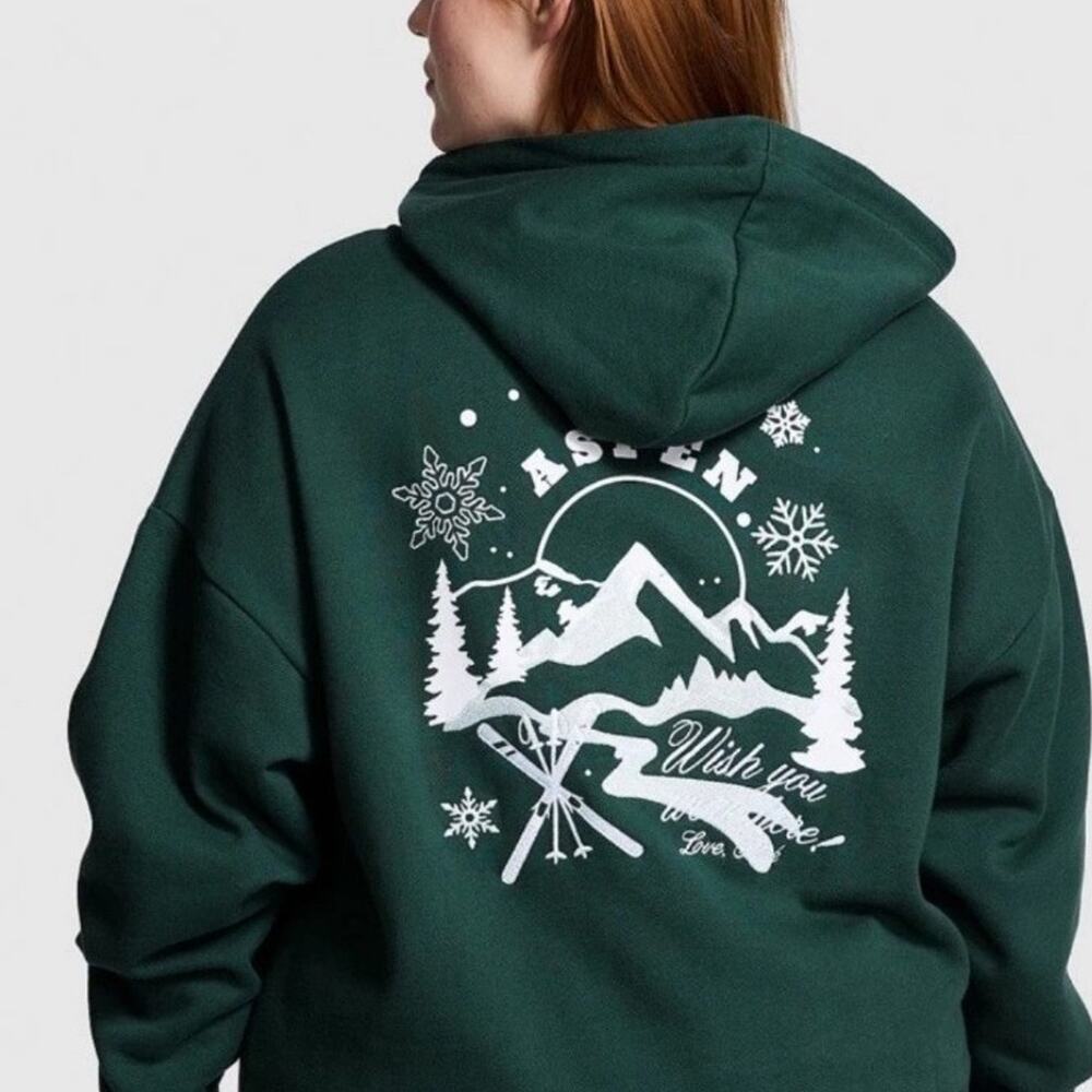Victoria's Secret PINK Love Aspen Ivy Fleece Campus Full-Zip Hoodie NWT sz LG
